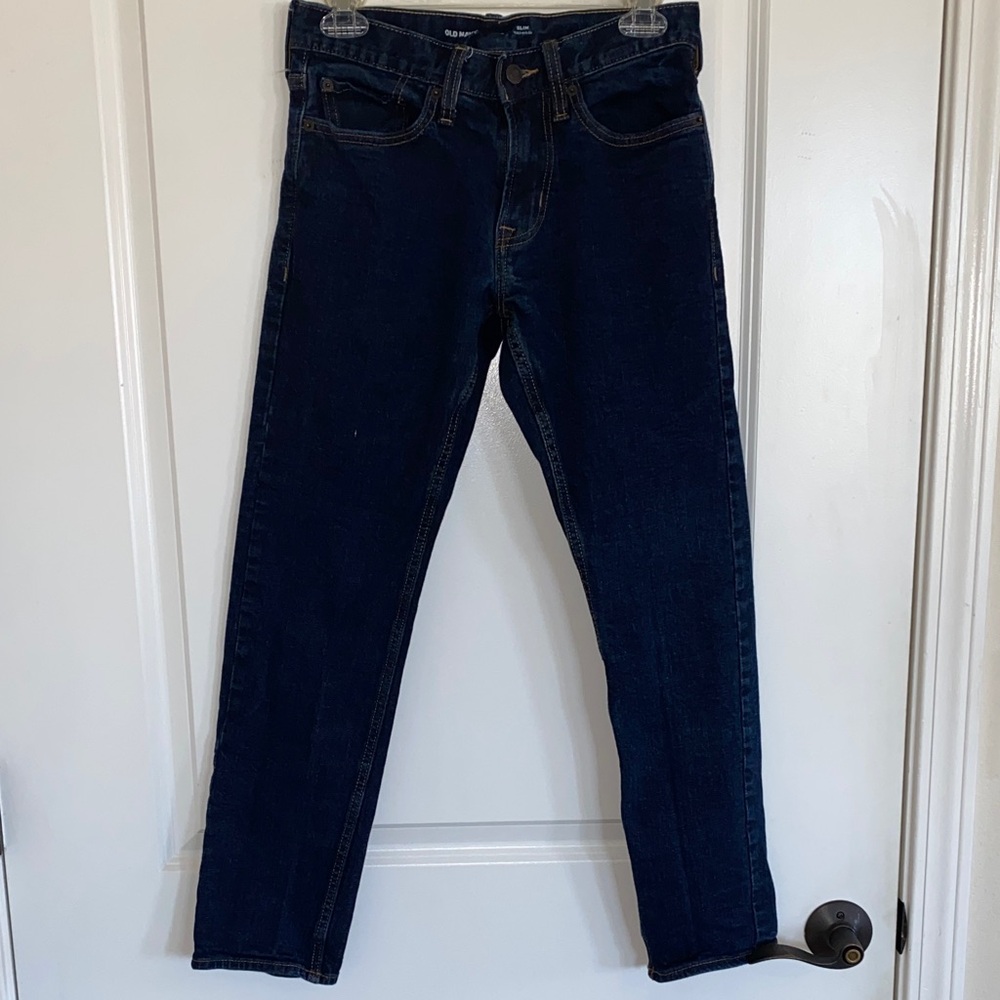 Old Navy Men's Dark Blue Straight Jeans Skinny Slim 28x30